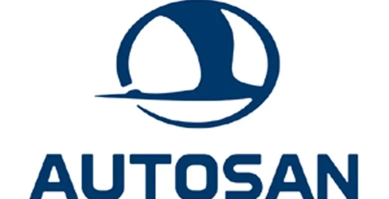 Niebieskie logo firmy Autosan przedstawiające stylizowanego ptaka w okręgu nad dużym napisem „AUTOSAN”.
