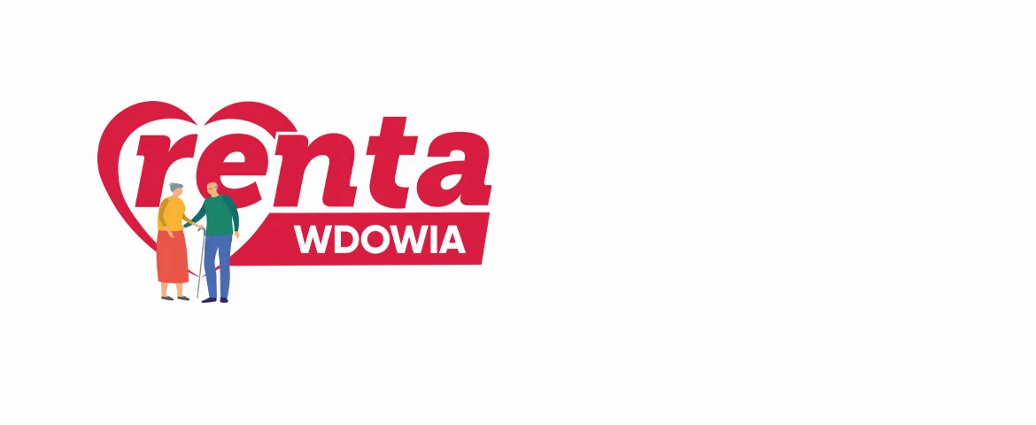 Na zdjęciu znajduje się graficzne przedstawienie napisu "renta wdowia" z sercem w tle oraz dwie postaci trzymające się za ręce.